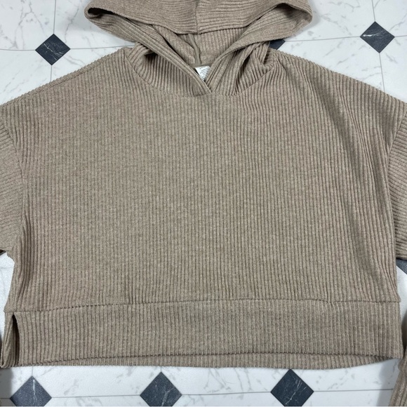 ALO Yoga Muse Hoodie Ribbed Gravel Heather Tan Cream Women Size Small Pullover - Picture 5 of 11